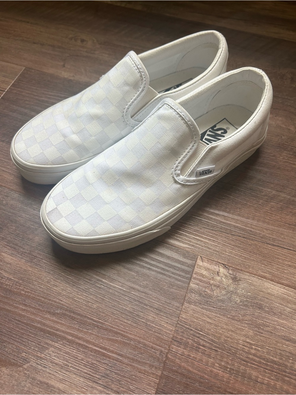 Vans Slip-On Checkerboard Canvas Sneakers - Off-White (Men’s 5.5/Women’s7)